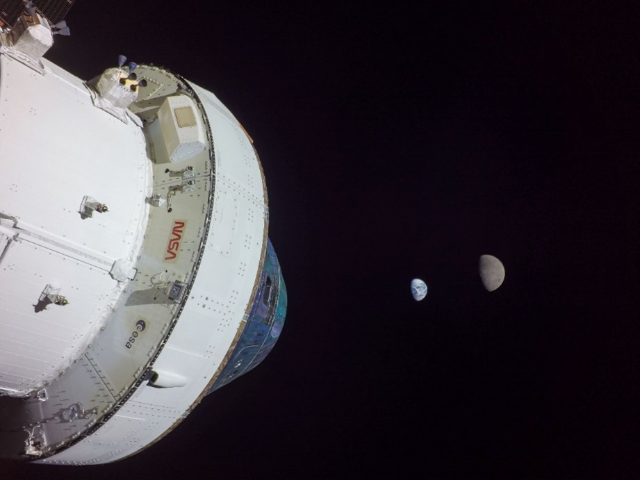 NASA spacecraft looking at Earth and the moon